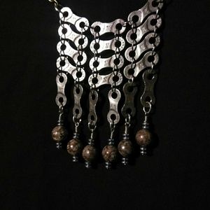 Bike Chain, Grey Jasper and Hematite Necklace